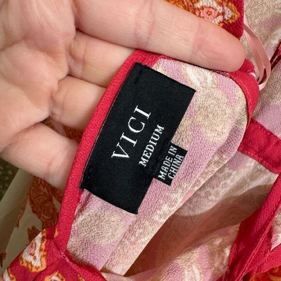 Vici Hot Pink Orange Vineyard Border Print Open Back Hi Low Maxi Dress Medium - Picture 10 of 12